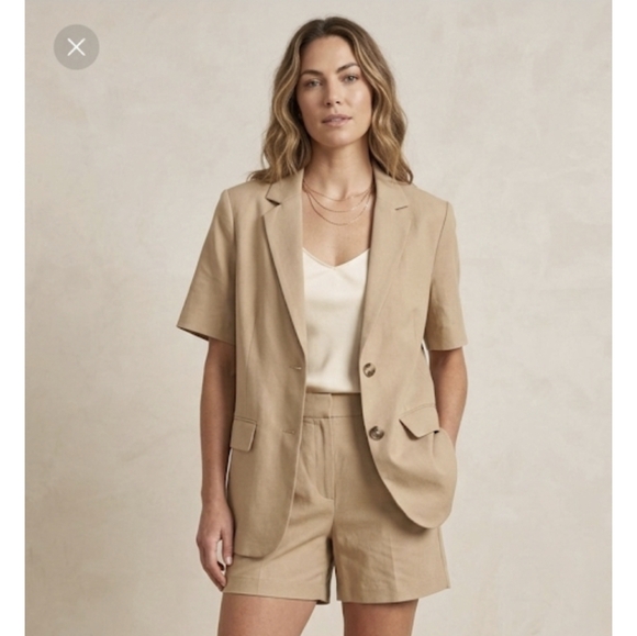 COS Jackets & Blazers - NWT COS Sand Short Sleeve Blazer Linen Cotton - Chic Professional Staple Size 10